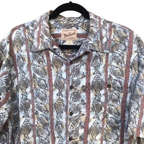 Woolrich Outdoor Wear Fish Shirt Hawaiian Style Vintage Oxford Shirt Size XL - Picture 3 of 8